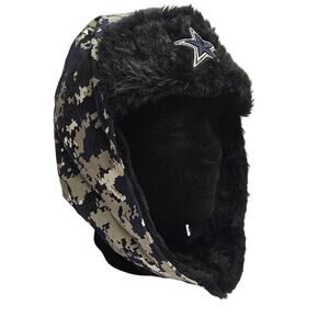 Dallas Cowboysl NFL Camouflage Black Fur Leather Lined Trapper/Aviation Hat Rare